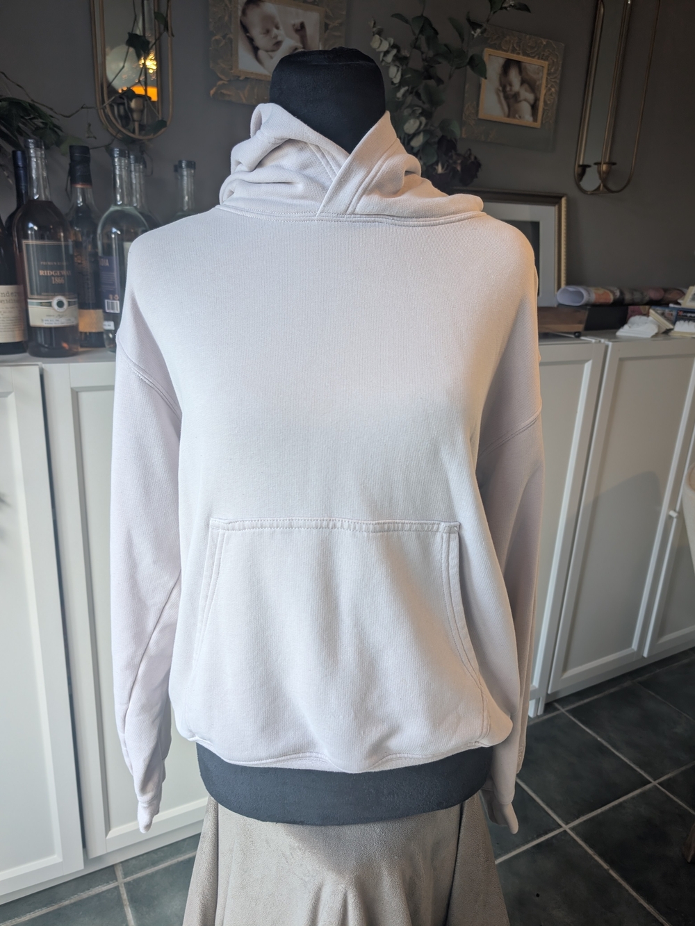 TNA Women's Light Cream/Pink Hooded Pullover Sweater